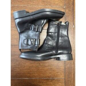 Emanuele Crasto Double Buckle Moto Boots Black ITALY Leather Women 7.5 /38 NEW